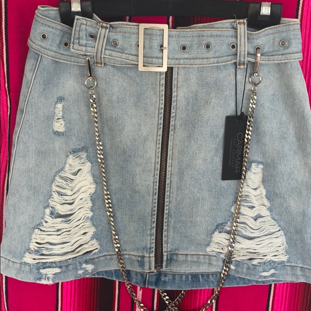 CARMAR denim skirt with belt and chain detail - Picture 1 of 6